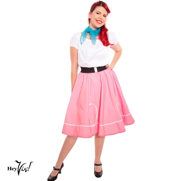 Pink Full Circle Skirt with White Ric Rac Trim 50s Style Swing Sz S/M - Hey Viv - Picture 2 of 4